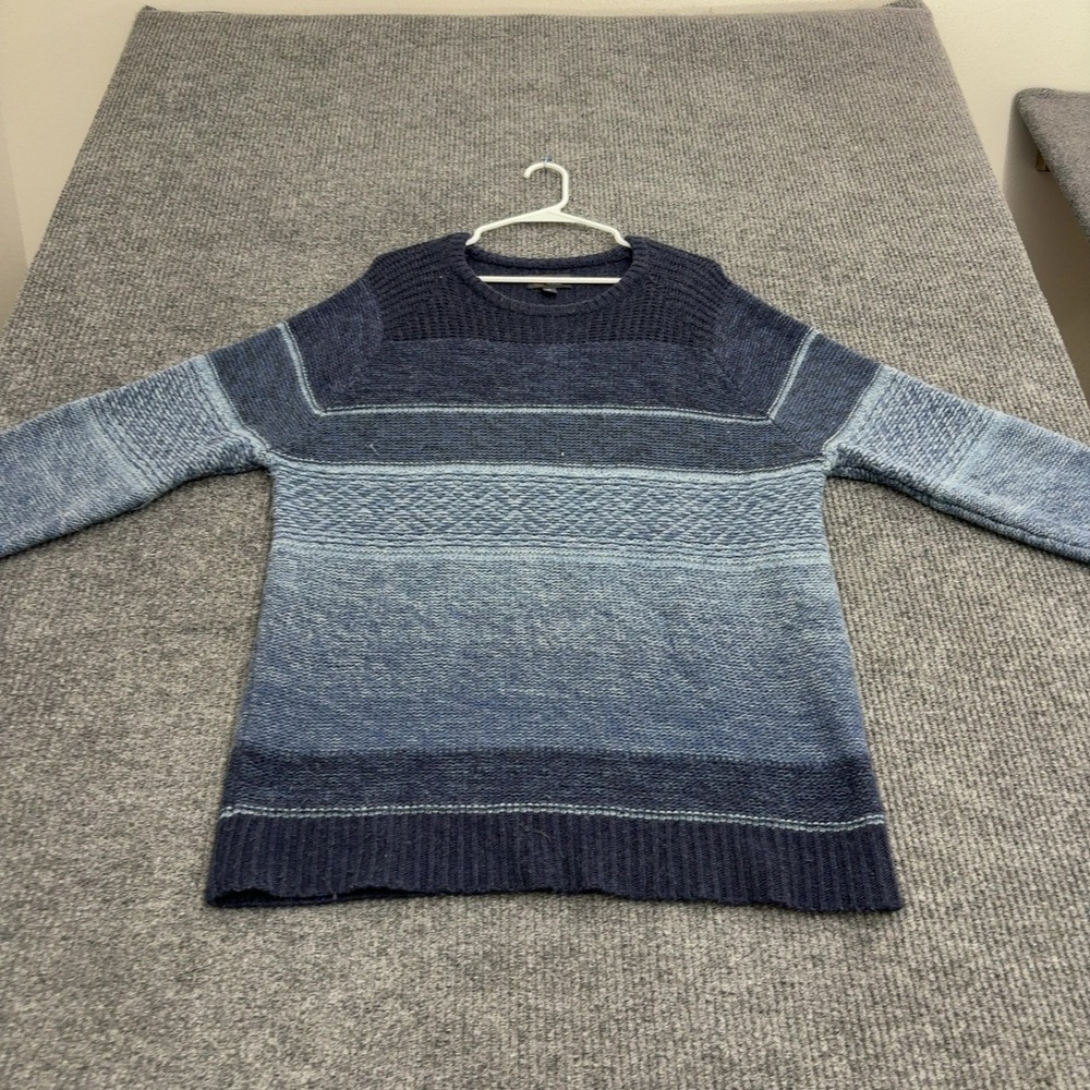 Wallin & Bros Sweater Mens XL Blue Lambswool Blend Striped Crewneck Casual